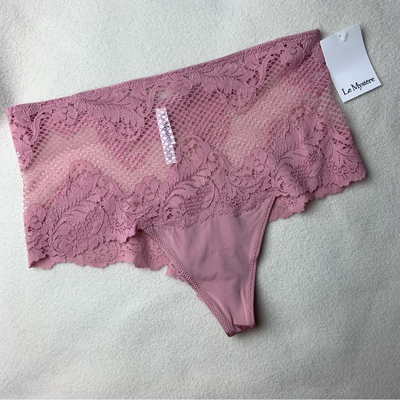 NWT New Le Mystere Lace Allure High Waist Thong Panties in Adobe Rose - Picture 2 of 4